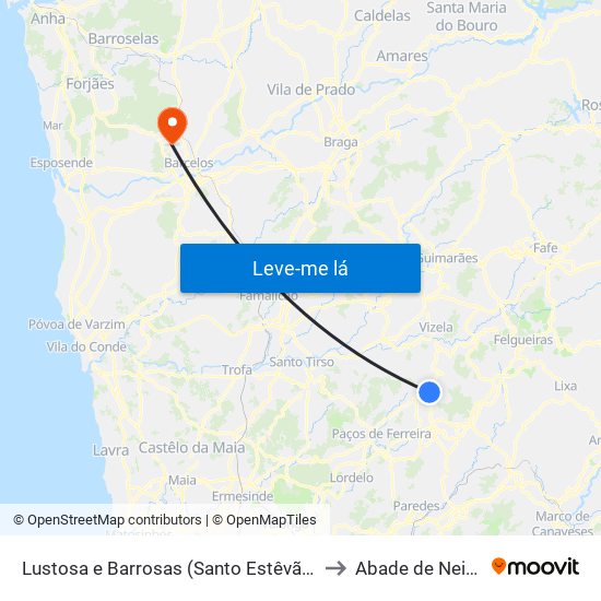 Lustosa e Barrosas (Santo Estêvão) to Abade de Neiva map