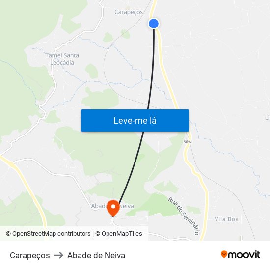 Carapeços to Abade de Neiva map