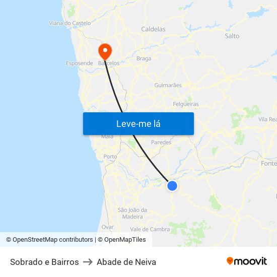 Sobrado e Bairros to Abade de Neiva map