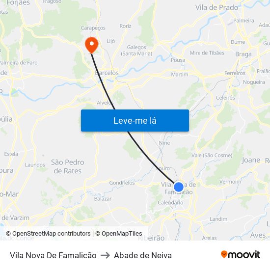 Vila Nova De Famalicão to Abade de Neiva map