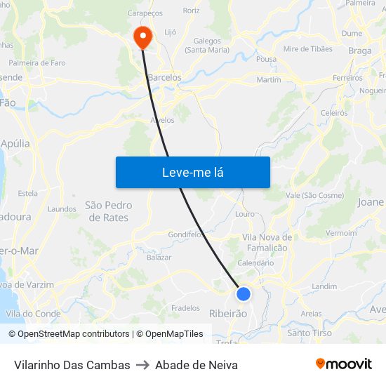 Vilarinho Das Cambas to Abade de Neiva map