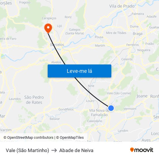 Vale (São Martinho) to Abade de Neiva map