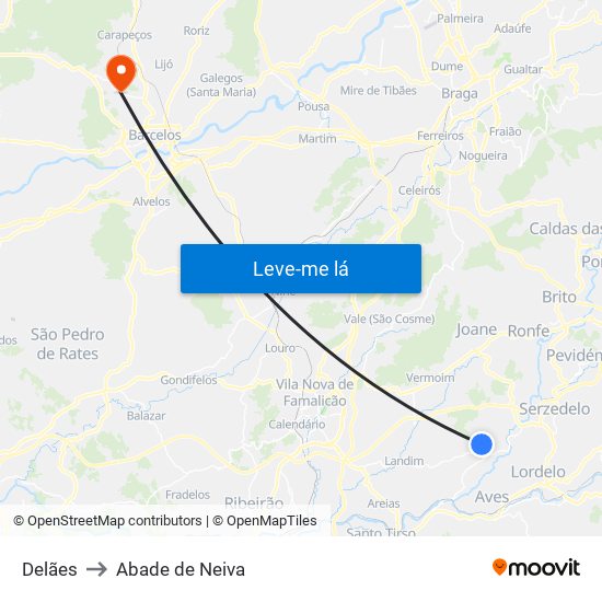 Delães to Abade de Neiva map