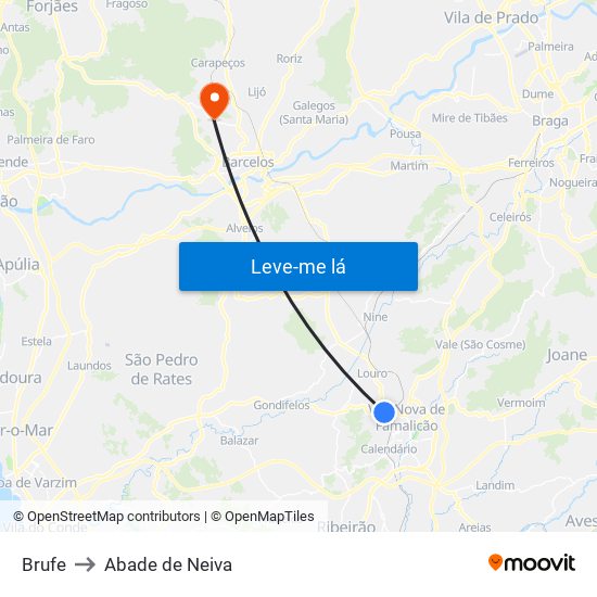 Brufe to Abade de Neiva map