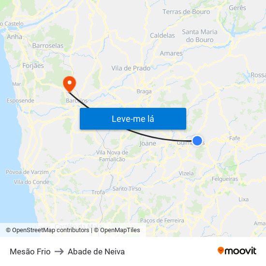 Mesão Frio to Abade de Neiva map