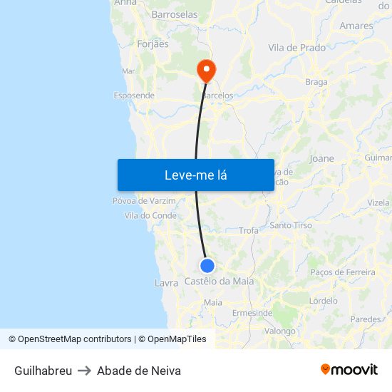 Guilhabreu to Abade de Neiva map