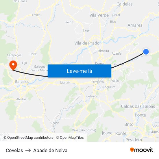 Covelas to Abade de Neiva map