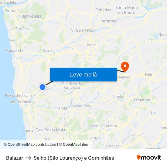 Balazar to Selho (São Lourenço) e Gominhães map