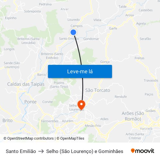 Santo Emilião to Selho (São Lourenço) e Gominhães map
