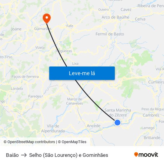 Baião to Selho (São Lourenço) e Gominhães map