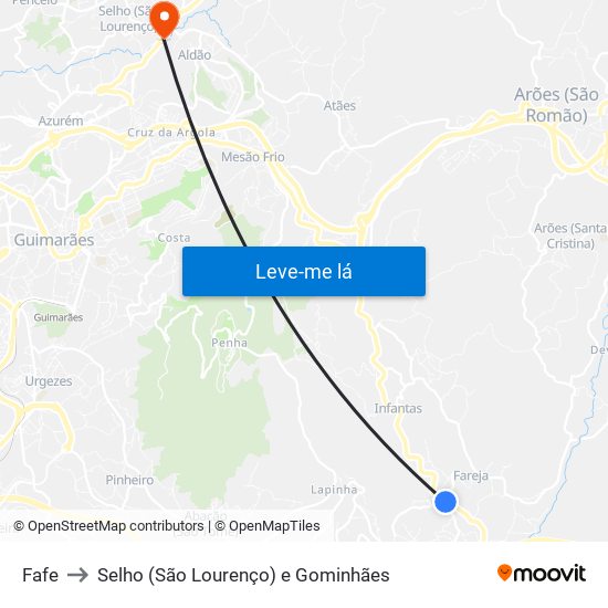 Fafe to Selho (São Lourenço) e Gominhães map