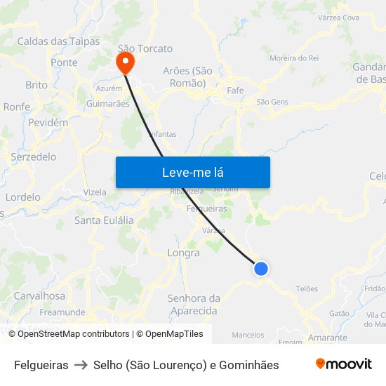 Felgueiras to Selho (São Lourenço) e Gominhães map