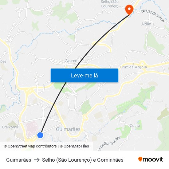 Guimarães to Selho (São Lourenço) e Gominhães map