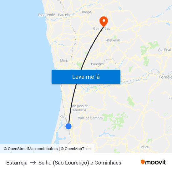 Estarreja to Selho (São Lourenço) e Gominhães map