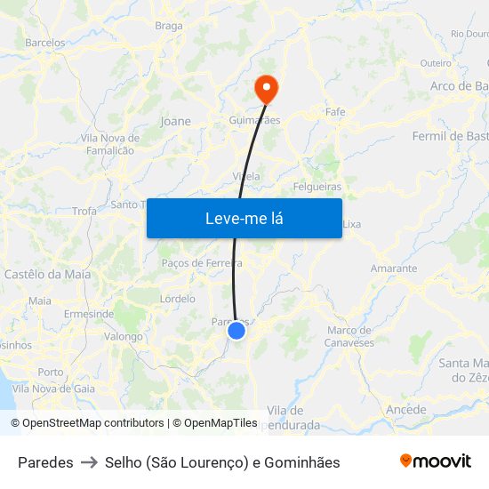 Paredes to Selho (São Lourenço) e Gominhães map