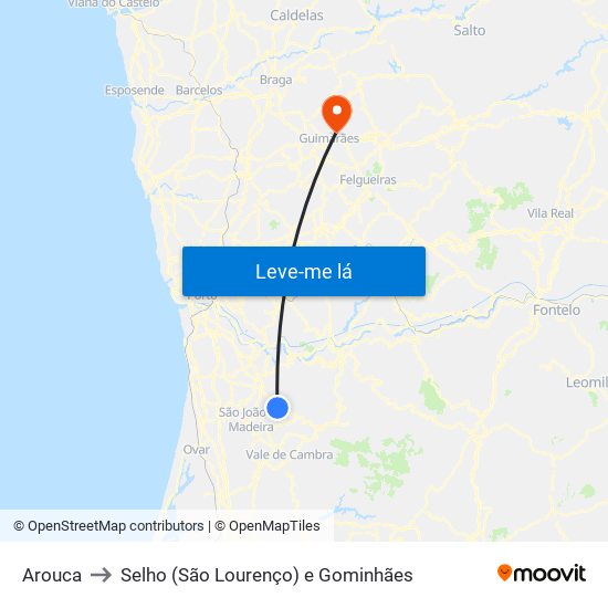 Arouca to Selho (São Lourenço) e Gominhães map