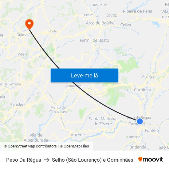 Peso Da Régua to Selho (São Lourenço) e Gominhães map