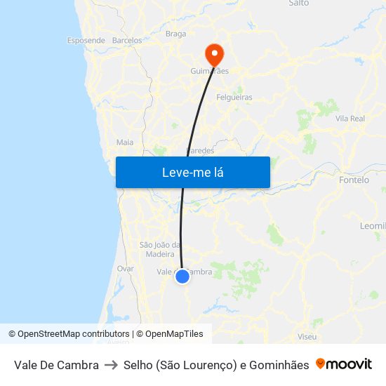 Vale De Cambra to Selho (São Lourenço) e Gominhães map