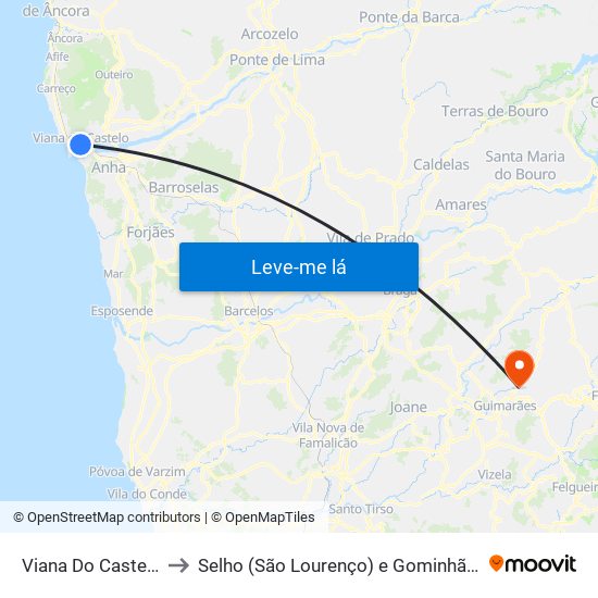 Viana Do Castelo to Selho (São Lourenço) e Gominhães map