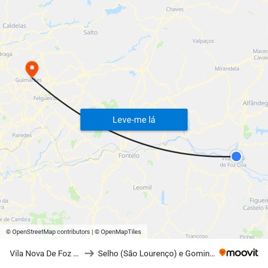 Vila Nova De Foz Côa to Selho (São Lourenço) e Gominhães map