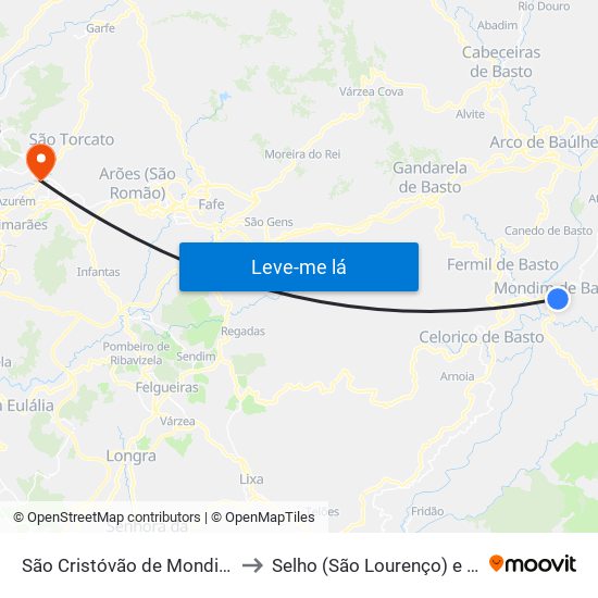 São Cristóvão de Mondim de Basto to Selho (São Lourenço) e Gominhães map