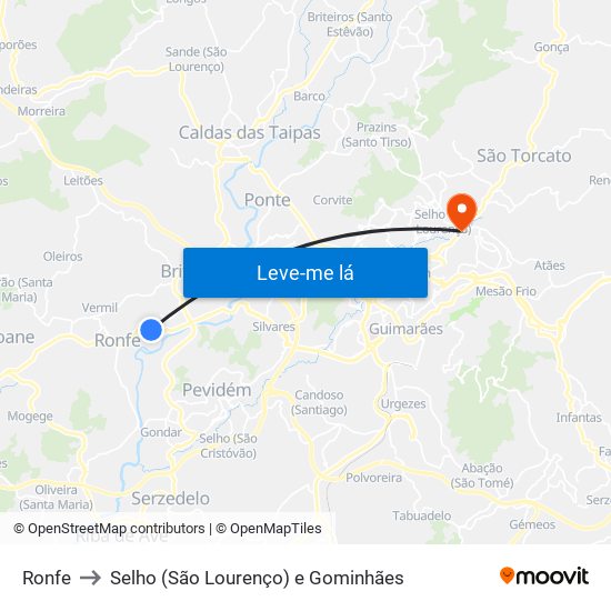Ronfe to Selho (São Lourenço) e Gominhães map