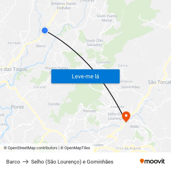 Barco to Selho (São Lourenço) e Gominhães map