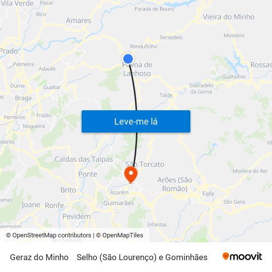 Geraz do Minho to Selho (São Lourenço) e Gominhães map