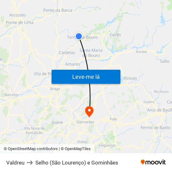 Valdreu to Selho (São Lourenço) e Gominhães map