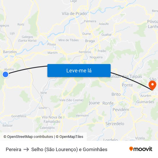 Pereira to Selho (São Lourenço) e Gominhães map