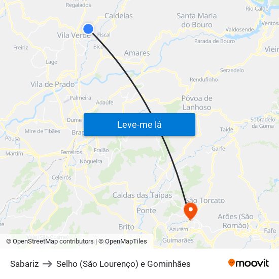 Sabariz to Selho (São Lourenço) e Gominhães map