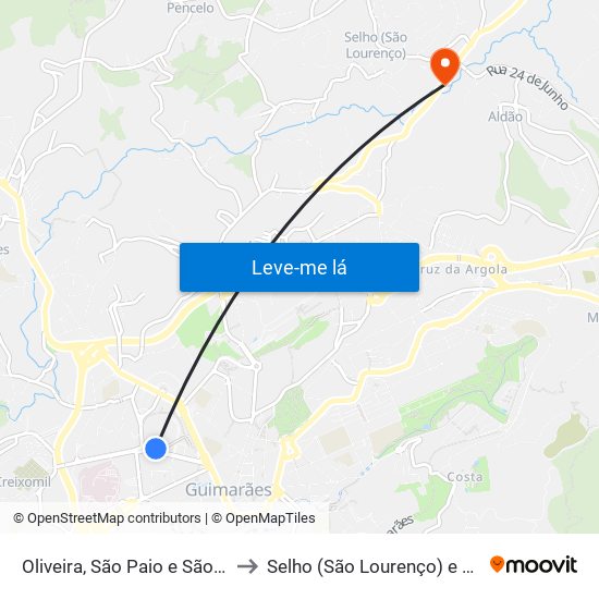 Oliveira, São Paio e São Sebastião to Selho (São Lourenço) e Gominhães map