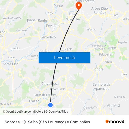 Sobrosa to Selho (São Lourenço) e Gominhães map