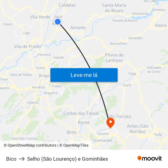 Bico to Selho (São Lourenço) e Gominhães map