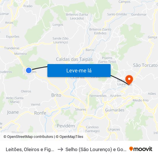 Leitões, Oleiros e Figueiredo to Selho (São Lourenço) e Gominhães map
