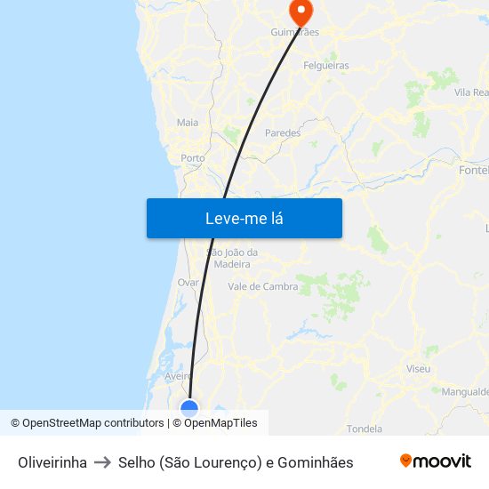 Oliveirinha to Selho (São Lourenço) e Gominhães map