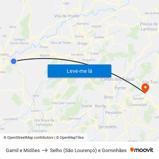 Gamil e Midões to Selho (São Lourenço) e Gominhães map