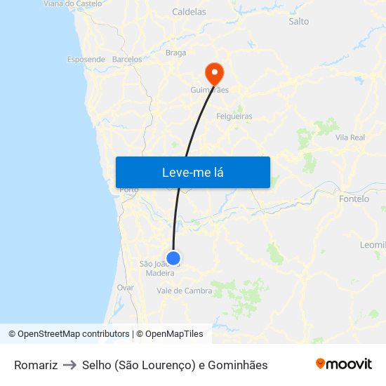 Romariz to Selho (São Lourenço) e Gominhães map