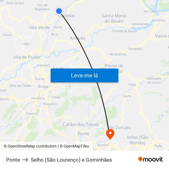 Ponte to Selho (São Lourenço) e Gominhães map