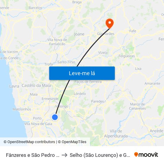 Fânzeres e São Pedro da Cova to Selho (São Lourenço) e Gominhães map