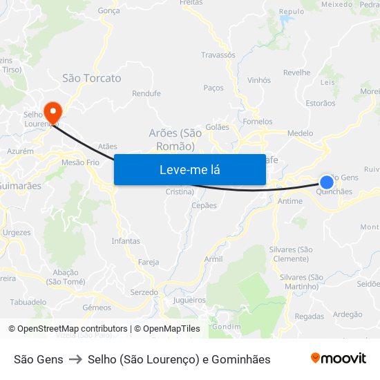 São Gens to Selho (São Lourenço) e Gominhães map