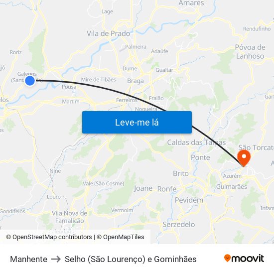 Manhente to Selho (São Lourenço) e Gominhães map