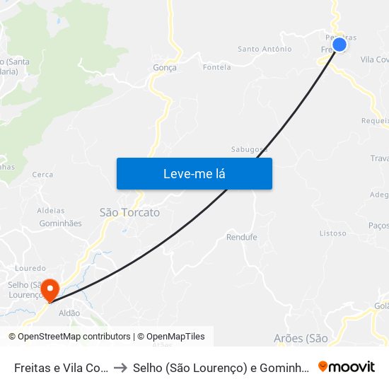 Freitas e Vila Cova to Selho (São Lourenço) e Gominhães map