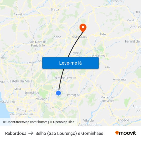 Rebordosa to Selho (São Lourenço) e Gominhães map