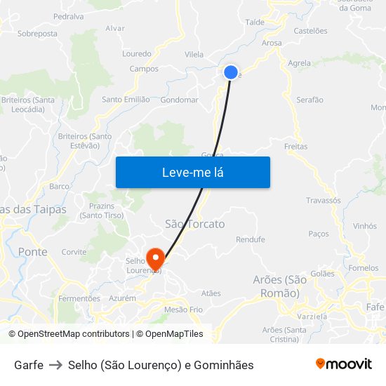 Garfe to Selho (São Lourenço) e Gominhães map