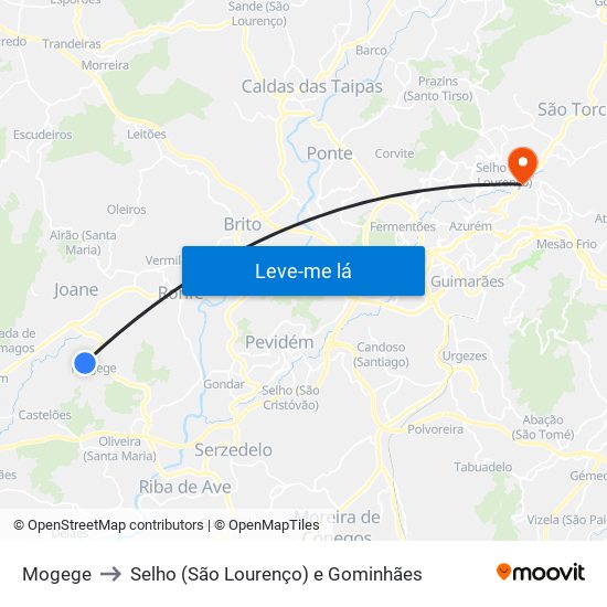 Mogege to Selho (São Lourenço) e Gominhães map