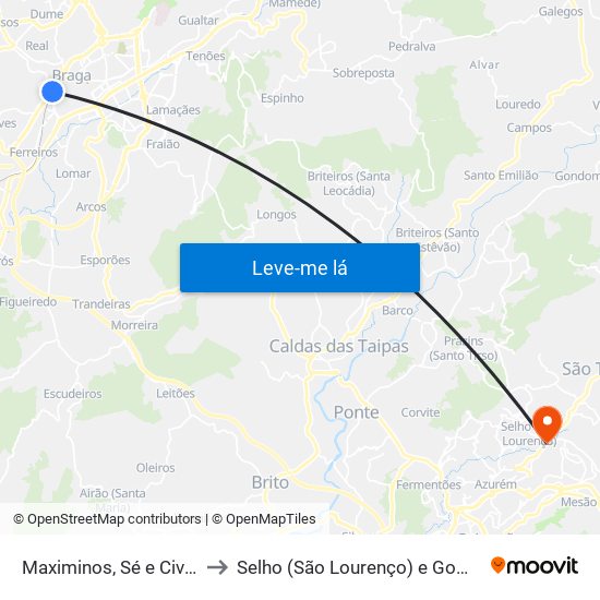 Maximinos, Sé e Cividade to Selho (São Lourenço) e Gominhães map