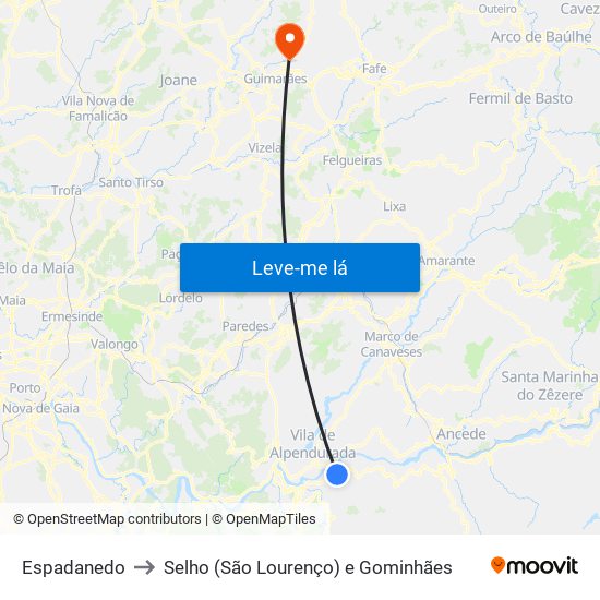 Espadanedo to Selho (São Lourenço) e Gominhães map