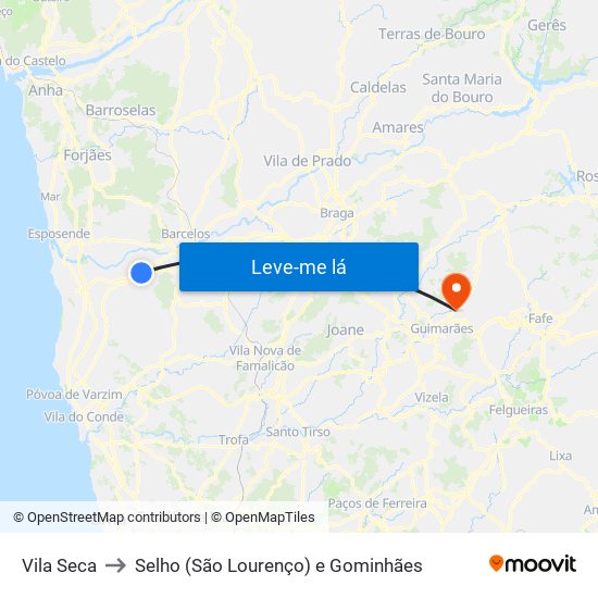 Vila Seca to Selho (São Lourenço) e Gominhães map