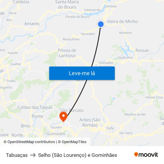 Tabuaças to Selho (São Lourenço) e Gominhães map